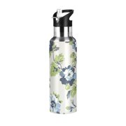 Yayeee 20oz Insulated Water Bottle Double Wall Stainless Steel with Flip Straw Lid, Light Floral Pattern