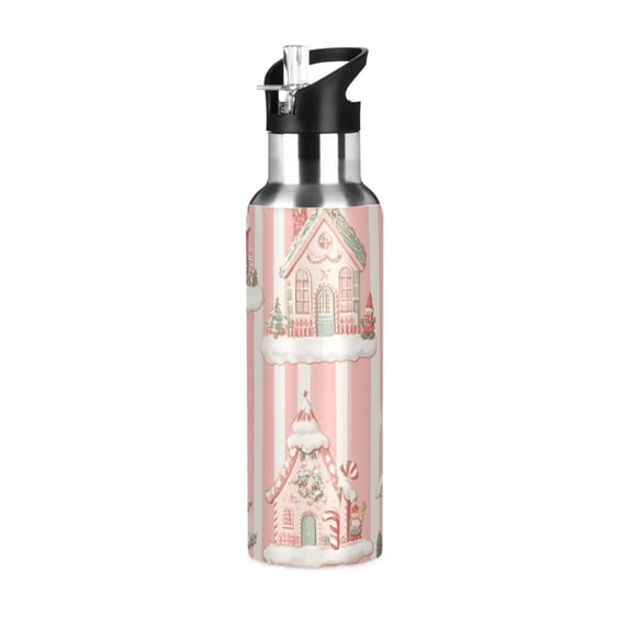 Yayeee 20oz Insulated Water Bottle Double Wall Stainless Steel with Flip Straw Lid, Light Green Christmas Houses