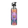 thumbnail image 1 of Yayeee 20oz Double Wall Stainless Steel Water Bottle with Flip Straw, Light Purple Flowers, 1 of 7