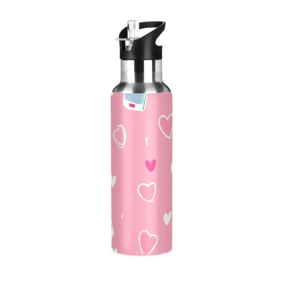 Yayeee 20oz Insulated Water Bottle Double Wall Stainless Steel with Flip Straw Lid, Love Connection