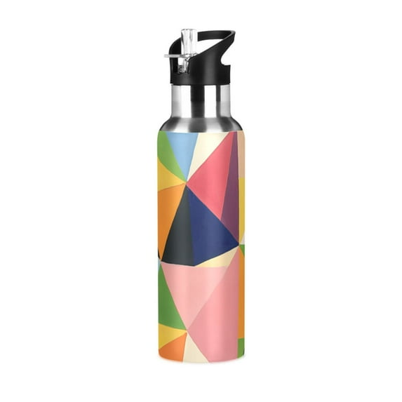 Yayeee 20oz Insulated Water Bottle Double Wall Stainless Steel with Flip Straw Lid, Minimalist Triangles