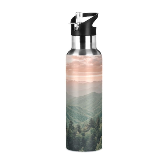 Yayeee 20oz Double Wall Stainless Steel Water Bottle with Flip Straw, Mountains at Dawn