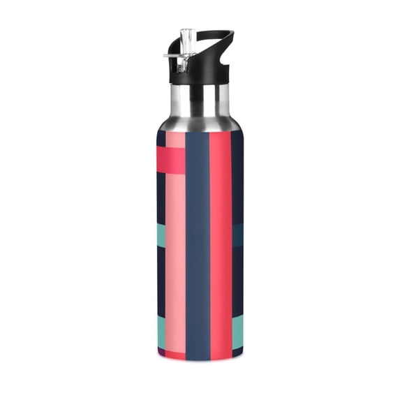 Yayeee 20oz Insulated Water Bottle Double Wall Stainless Steel with Flip Straw Lid, Navy Blue Stripes