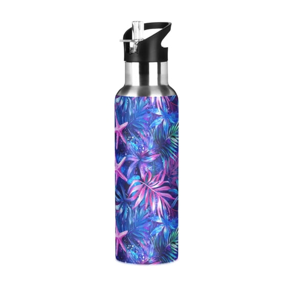 Yayeee 20oz Insulated Water Bottle Double Wall Stainless Steel with Flip Straw Lid, Neon Pink Starfish