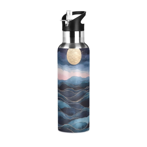 Yayeee 20oz Insulated Water Bottle Double Wall Stainless Steel with Flip Straw Lid, Ocean Waves