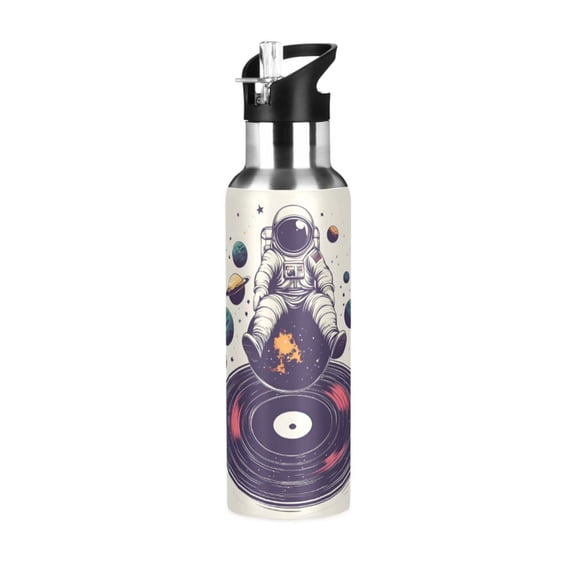 Yayeee 20oz Insulated Water Bottle Double Wall Stainless Steel with Flip Straw Lid, Orange Astronaut Planet