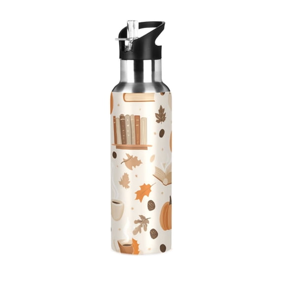 Yayeee 20oz Insulated Water Bottle Double Wall Stainless Steel with Flip Straw Lid, Orange Fall Pumpkin
