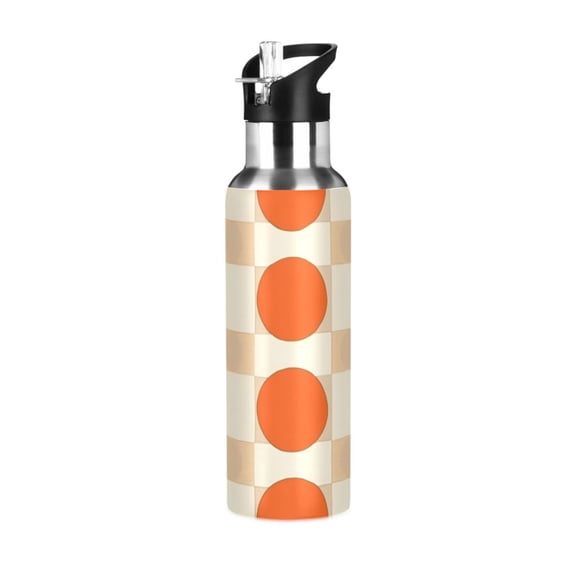 Yayeee 20oz Insulated Water Bottle Double Wall Stainless Steel with Flip Straw Lid, Orange Geometric Circles