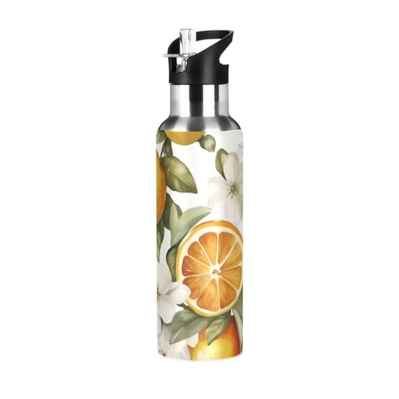 Yayeee 20oz Double Wall Stainless Steel Water Bottle with Flip Straw, Oranges Watercolor