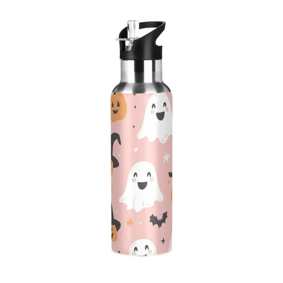 Yayeee 20oz Double Wall Stainless Steel Water Bottle with Flip Straw, Pastel Pink Halloween