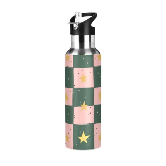 Yayeee 20oz Insulated Water Bottle Double Wall Stainless Steel with Flip Straw Lid, Pink Abstract