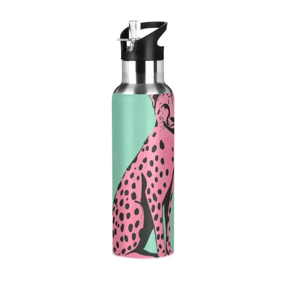 Yayeee 20oz Double Wall Stainless Steel Water Bottle with Flip Straw, Pink Cheetah