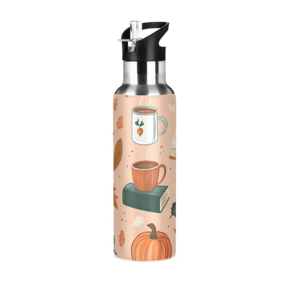 Yayeee 20oz Double Wall Stainless Steel Water Bottle with Flip Straw, Pink Fall Coffee