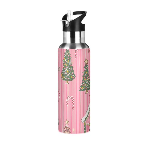 Yayeee 20oz Double Wall Stainless Steel Water Bottle with Flip Straw, Pink Gingerbread House