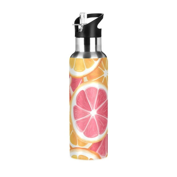 Yayeee 20oz Double Wall Stainless Steel Water Bottle with Flip Straw, Pink Grapefruit Slices