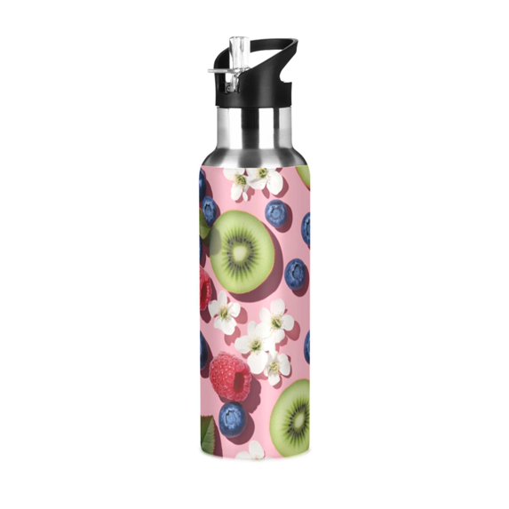Yayeee 20oz Insulated Water Bottle Double Wall Stainless Steel with Flip Straw Lid, Pink Kiwi