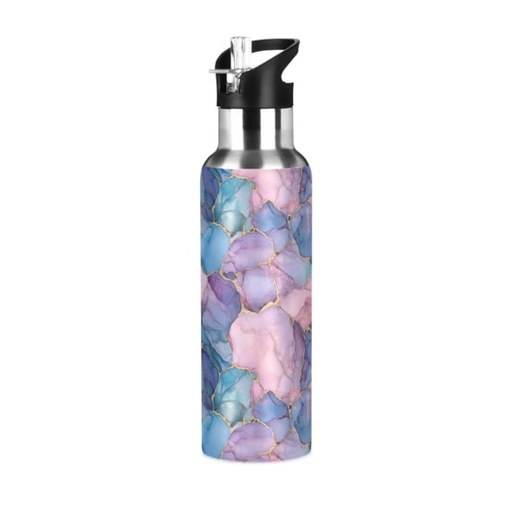 Yayeee 20oz Insulated Water Bottle Double Wall Stainless Steel with Flip Straw Lid, Pink Marble Pattern