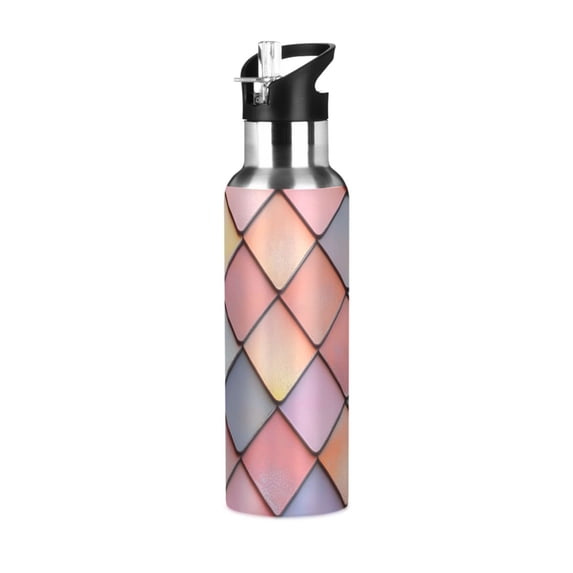 Yayeee 20oz Insulated Water Bottle Double Wall Stainless Steel with Flip Straw Lid, Pink Shimmering Pattern