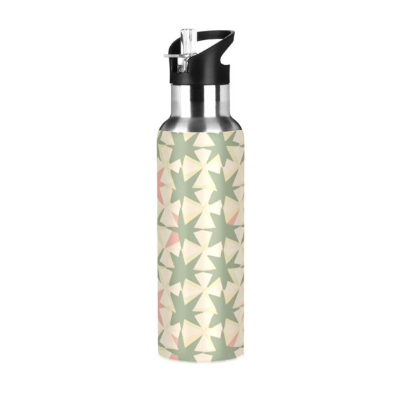 Yayeee 20oz Double Wall Stainless Steel Water Bottle with Flip Straw, Pink and Green Geometric