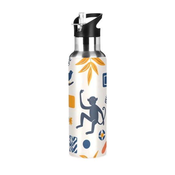 Yayeee 20oz Insulated Water Bottle Double Wall Stainless Steel with Flip Straw Lid, Playful Forest