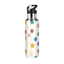 Yayeee 20oz Double Wall Stainless Steel Water Bottle with Flip Straw, Polka Dot