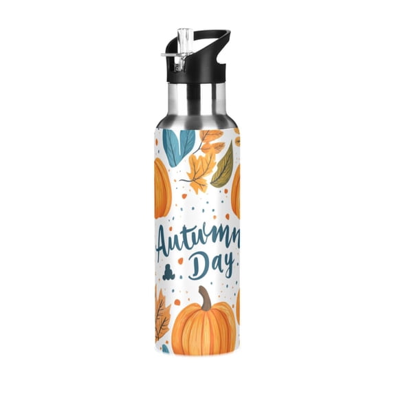 Yayeee 20oz Insulated Water Bottle Double Wall Stainless Steel with Flip Straw Lid, Pumpkins Pattern