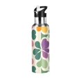 thumbnail image 1 of Yayeee 20oz Double Wall Stainless Steel Water Bottle with Flip Straw, Purple Clover Pattern, 1 of 7