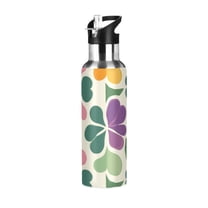 Yayeee 20oz Double Wall Stainless Steel Water Bottle with Flip Straw, Purple Clover Pattern