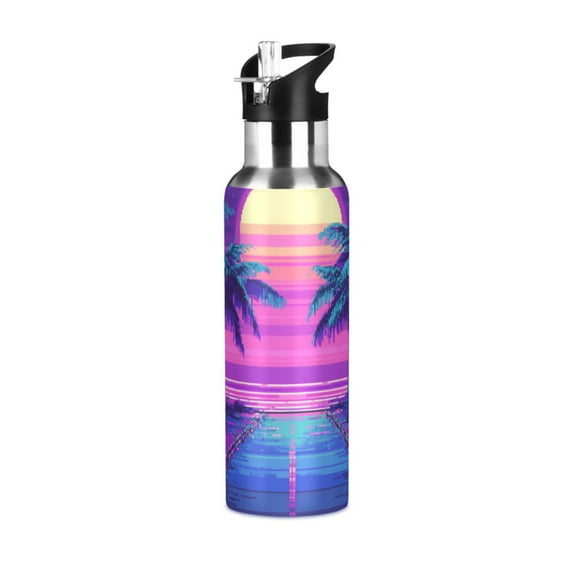 Yayeee 20oz Double Wall Stainless Steel Water Bottle with Flip Straw, Purple Digital Art