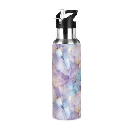 Yayeee 20oz Double Wall Stainless Steel Water Bottle with Flip Straw, Purple Marble Pattern