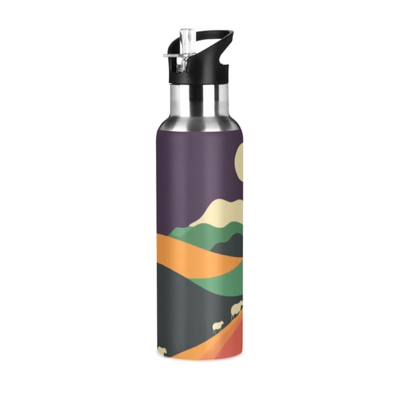 Yayeee 20oz Insulated Water Bottle Double Wall Stainless Steel with Flip Straw Lid, Purple Mountain