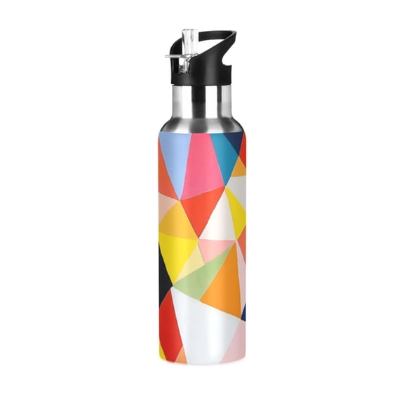 Yayeee 20oz Insulated Water Bottle Double Wall Stainless Steel with Flip Straw Lid, Purple Triangles