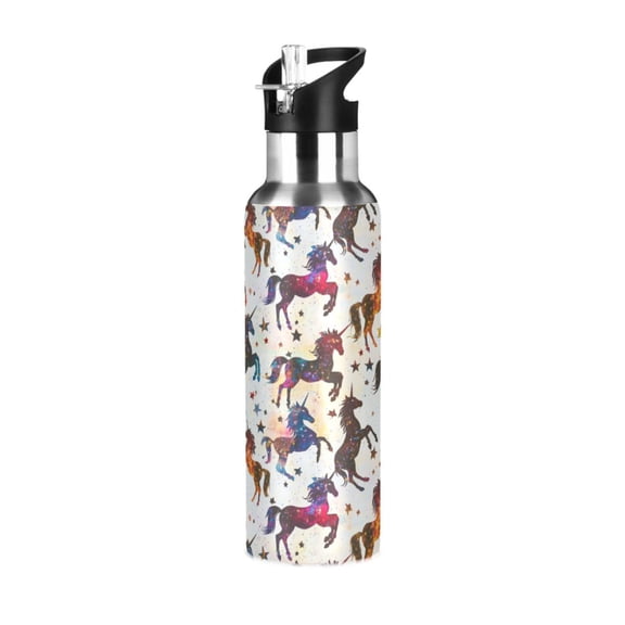Yayeee 20oz Double Wall Stainless Steel Water Bottle with Flip Straw, Rainbow Stars Pattern
