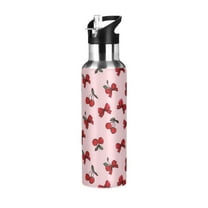 Yayeee 20oz Double Wall Stainless Steel Water Bottle with Flip Straw, Red Cherry Pattern