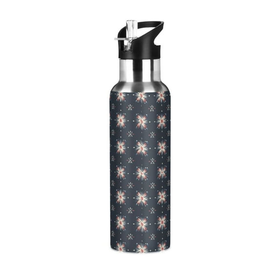 Yayeee 20oz Insulated Water Bottle Double Wall Stainless Steel with Flip Straw Lid, Red Fireworks Pattern