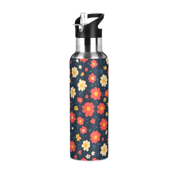 Yayeee 20oz Insulated Water Bottle Double Wall Stainless Steel with Flip Straw Lid, Red Floral