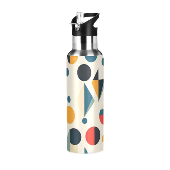 Yayeee 20oz Insulated Water Bottle Double Wall Stainless Steel with Flip Straw Lid, Red Geometric