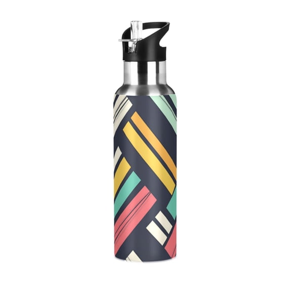 Yayeee 20oz Insulated Water Bottle Double Wall Stainless Steel with Flip Straw Lid, Red Geometric
