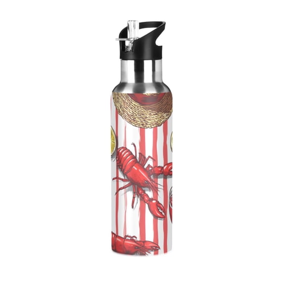 Yayeee 20oz Double Wall Stainless Steel Water Bottle with Flip Straw, Red Lobster