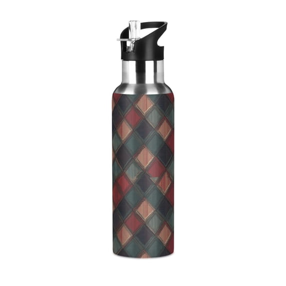 Yayeee 20oz Insulated Water Bottle Double Wall Stainless Steel with Flip Straw Lid, Red Tartan Pattern