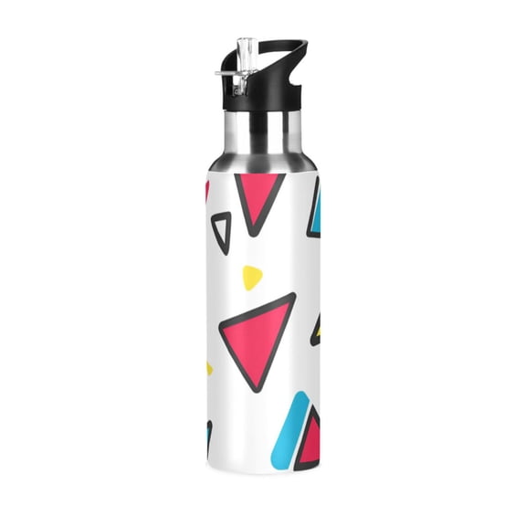 Yayeee 20oz Double Wall Stainless Steel Water Bottle with Flip Straw, Red Triangles
