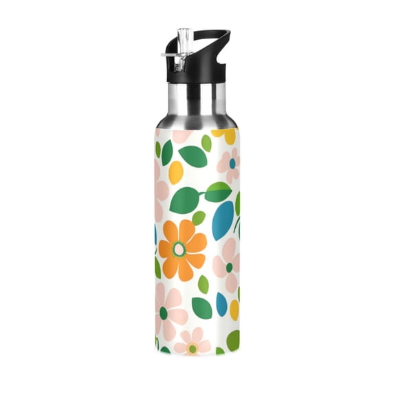 Yayeee 20oz Insulated Water Bottle Double Wall Stainless Steel with Flip Straw Lid, Retro Orange Floral