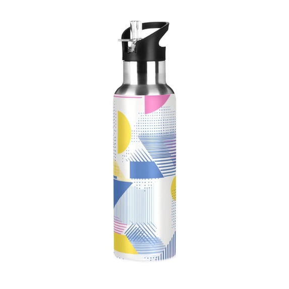 Yayeee 20oz Insulated Water Bottle Double Wall Stainless Steel with Flip Straw Lid, Retro Simple Shapes
