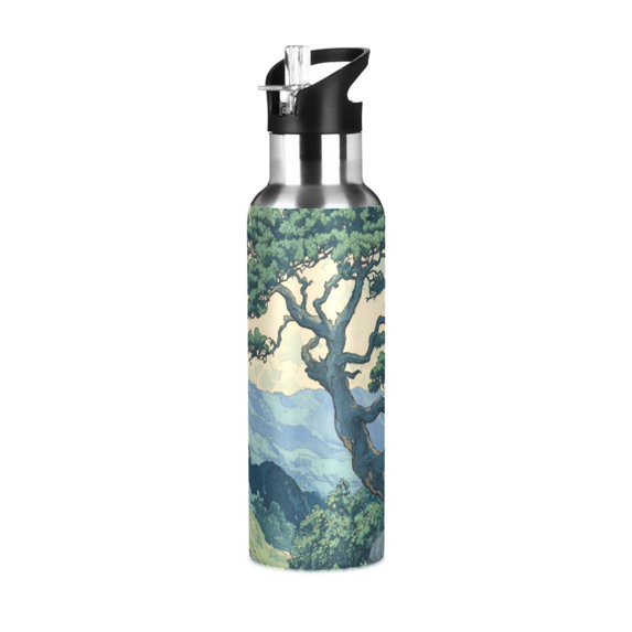 Yayeee 20oz Insulated Water Bottle Double Wall Stainless Steel with Flip Straw Lid, Retro Tree