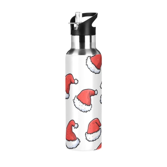 Yayeee 20oz Insulated Water Bottle Double Wall Stainless Steel with Flip Straw Lid, Santa Hats Pattern