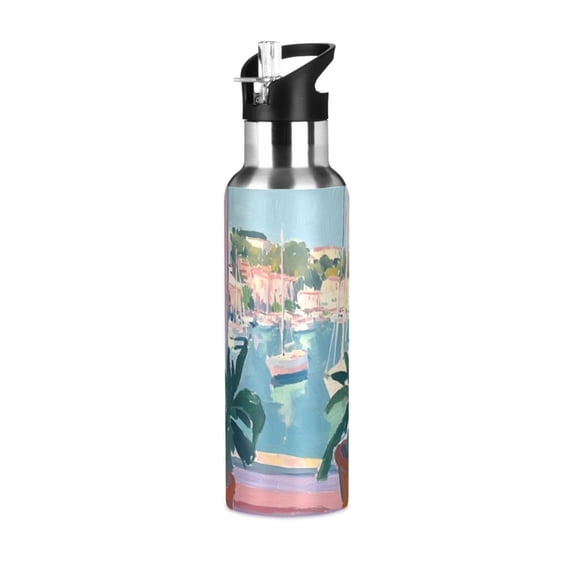 Yayeee 20oz Insulated Water Bottle Double Wall Stainless Steel with Flip Straw Lid, Sea Boat