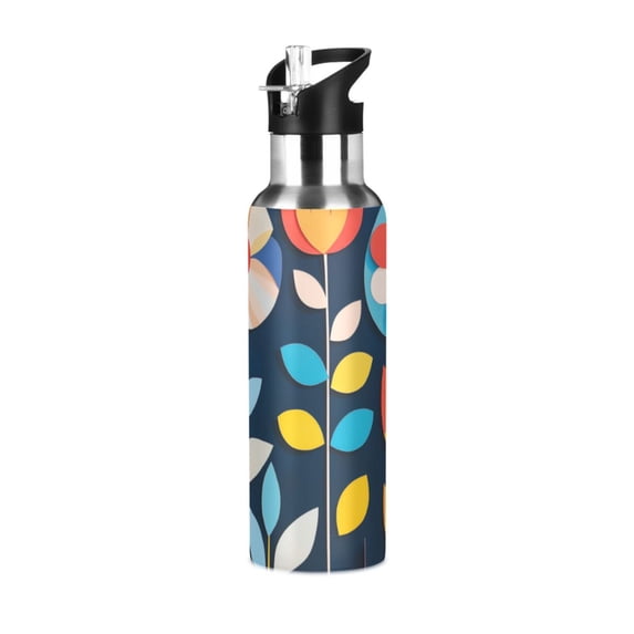 Yayeee 20oz Insulated Water Bottle Double Wall Stainless Steel with Flip Straw Lid, Simple Floral