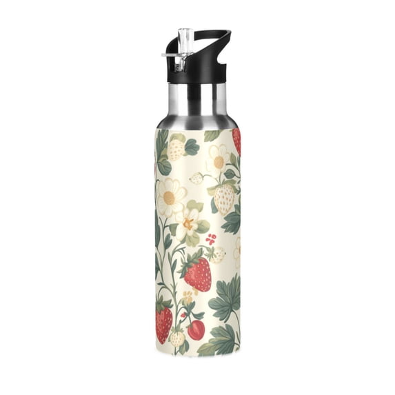 Yayeee 20oz Insulated Water Bottle Double Wall Stainless Steel with Flip Straw Lid, Small Strawberry Pattern