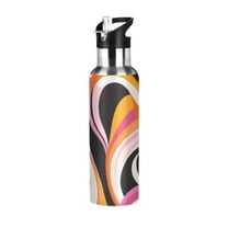 Yayeee 20oz Double Wall Stainless Steel Water Bottle with Flip Straw, Swirling Circles