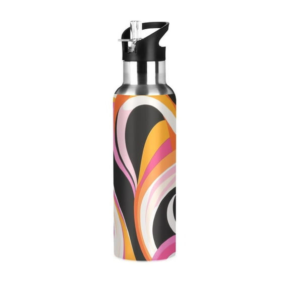 Yayeee 20oz Double Wall Stainless Steel Water Bottle with Flip Straw, Swirling Circles
